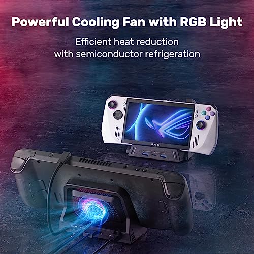 Unitek ROG Ally/Steam Deck Docking Station - Cooling Charging Dock with Gigabit Ethernet, HDMI 2.0 4K@60Hz, 100W PD Charging, 3*USB 5Gbps, RGB Lights for Steamdeck, ROG Ally, Type-C Devices