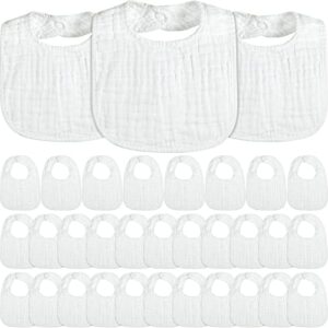 50 pack white muslin bibs for baby girl boy drool bibs bulk, adjustable cotton bibs soft absorbent bandana bibs for newborn toddlers infants teething