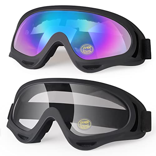 LMAVAG ATV Goggles Dirt Bike Goggles Motorcycle Motocross Goggles Riding Off-Road Goggles Racing MX Bike Goggles UV400 Anti-Fog Impact-Resistant Dustproof Goggles Kids Youth Adults Men Women 2 Pack