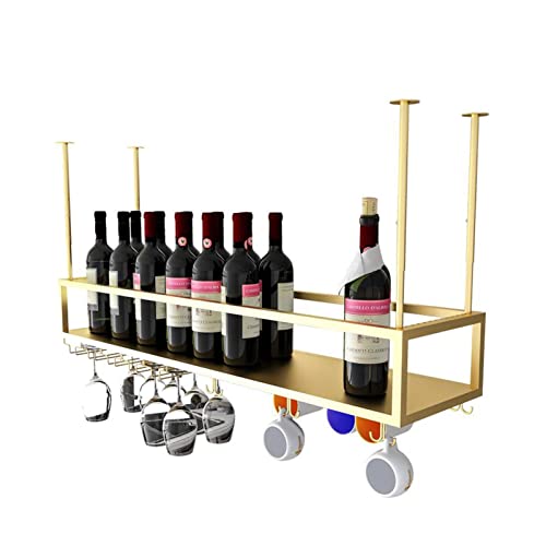 SXTBWFY Wine Racks Ceiling Mounted Hanging Wine Bottle Holder, Champagne Glass Iron Rack, Adjustable Height, Bar Unit Floating Shelves Storage Shelf, Bar Home Decor,Gold (Size : 120x25x21cm)