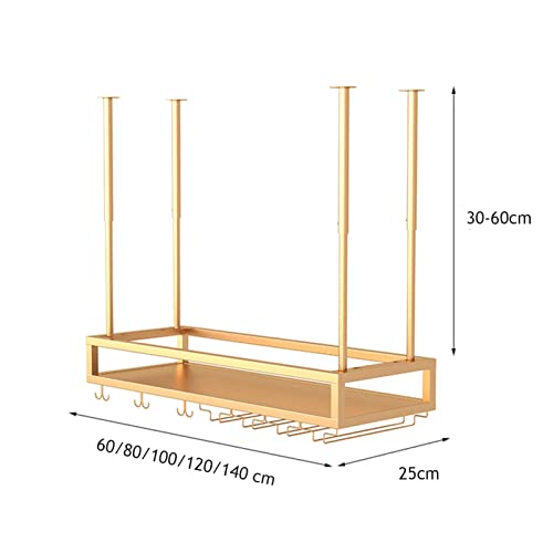 SXTBWFY Wine Racks Ceiling Mounted Hanging Wine Bottle Holder, Champagne Glass Iron Rack, Adjustable Height, Bar Unit Floating Shelves Storage Shelf, Bar Home Decor,Gold (Size : 120x25x21cm)