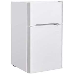 lhone 2-door compact refrigerator, 3.2 cu ft.mini fridge with freezer,freezer compact small fridge with refrigerators thermostat,removable glass shelves,low noise,stainless steel (white)