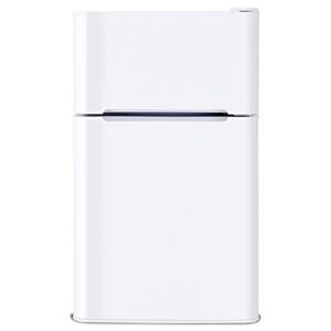 LHONE 2-Door Compact Refrigerator, 3.2 cu ft.Mini Fridge with Freezer,Freezer Compact Small Fridge with Refrigerators Thermostat,Removable Glass Shelves,Low Noise,Stainless Steel (White)