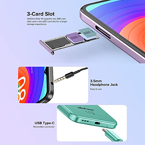 Ulefone Note 14 Unlocked Smartphone 2023, 3GB+16GB+128GB Expandable Android 12 Cell Phone, Triple Card Slots 6.52" Screen, Dual SIM 4G, 8MP Camera, 4500mAh GSM Smartphone, Face Unlock,GPS, Black