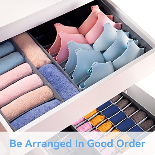 8 Set Drawer Underwear Organizer Divider Fabric Foldable Dresser Storage Basket and Bins for Storing Bra Ties Lingerie Undies Sock Panty Belts Clothes Scarves (8 Pack Grey)