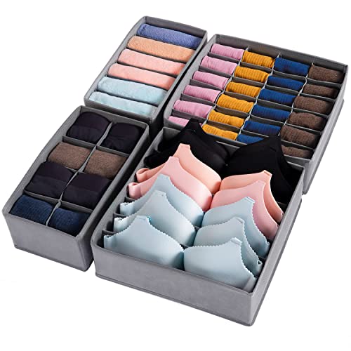 8 Set Drawer Underwear Organizer Divider Fabric Foldable Dresser Storage Basket and Bins for Storing Bra Ties Lingerie Undies Sock Panty Belts Clothes Scarves (8 Pack Grey)