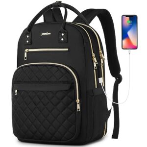 yamtion black backpack for women and teen girls,school backpack tsa laptop bookbag with usb for college university business work travel