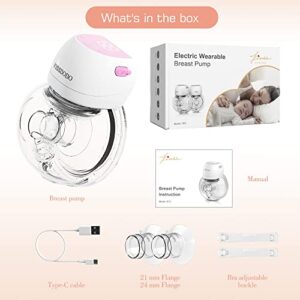 Wearable Breast Pump,Ultra Light Portable Double Hands Free Breast Pump, 2 Modes & 9 Levels, Low Noise Rechargeable Wireless Electric Breast Pump with 21mm/24mm Flanges S12