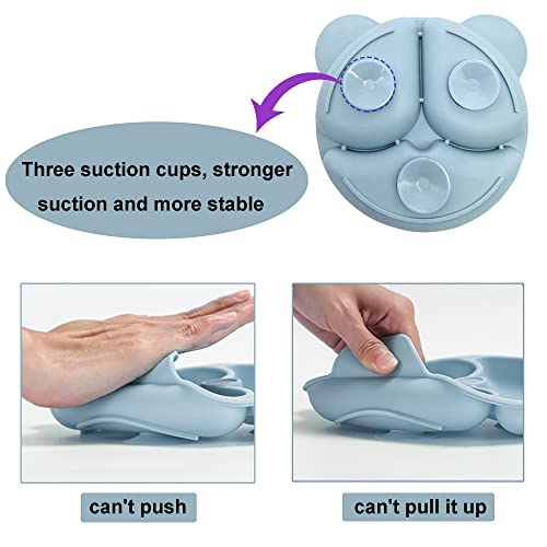 TINGGNIT 6pcs Silicone Baby Feeding Set, Silicone Bib, Toddler, Bowl, Straw Cup with Suction Baby Plate Fork&Spoon Baby Eating Supplies, Baby Plates With Suction,Baby Gifts,(Dust Blue）