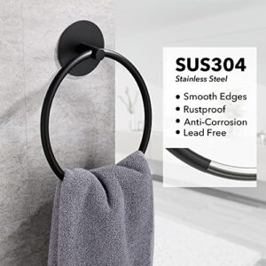 Matte Black Bathroom Towel Ring - SUS304 Stainless Steel Bathroom Towel Rack, Susswiff Adhesive Wall Mounted Hand Towels Holder, Towel Hanger for Bathroom Organizer, Kitchen Storage