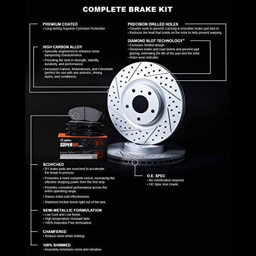 R1 Concepts Rear Brakes and Rotors Kit |Rear Brake Pads| Brake Rotors and Pads| Super Duty Brake Pads and Rotors|fits 2011-2022 Dodge Durango; Jeep Grand Cherokee, Grand Cherokee WK