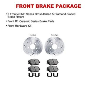 R1 Concepts Front Rear Brakes and Rotors Kit |Front Rear Brake Pads| Brake Rotors and Pads| Ceramic Brake Pads and Rotors |Hardware Kit WGWH2-67047