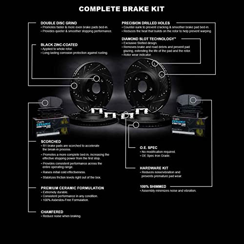 R1 Concepts Front Rear Brakes and Rotors Kit |Front Rear Brake pads| Brake Rotors and Pads| Euro Ceramic Brake Pads and Rotors| Hardware Kit WHTH2-31027