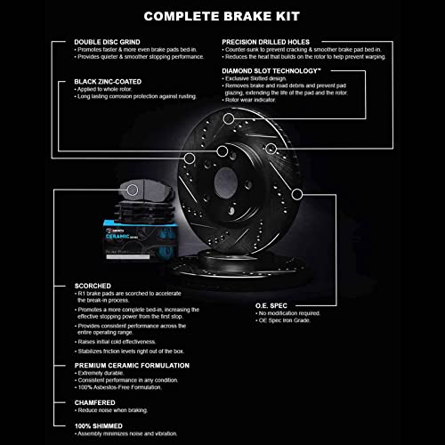 R1 Concepts Rear Brakes and Rotors Kit |Rear Brake Pads| Brake Rotors and Pads| Ceramic Brake Pads and Rotors WHWN1-63068