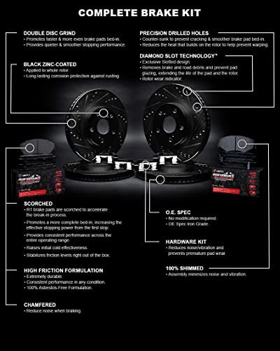 R1 Concepts Front Rear Brakes and Rotors Kit |Front Rear Brake Pads| Brake Rotors and Pads| Performance Off-Road Brake Pads and Rotors | Hardware Kit|fits 1999-2004 Jeep Grand Cherokee