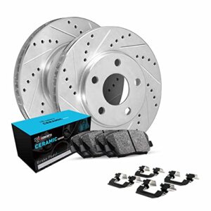 r1 concepts front brakes and rotors kit |front brake pads| brake rotors and pads| ceramic brake pads and rotors |hardware kit|fits 2002-2011 acura rsx; honda civic