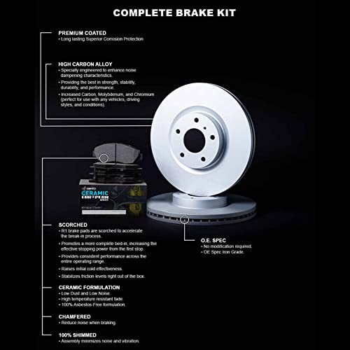 R1 Concepts Front Brakes and Rotors Kit |Front Brake Pads| Brake Rotors and Pads| Euro Ceramic Brake Pads and Rotors|fits 2015-2022 BMW 220i, 228i xDrive Gran Coupe, X1, X2; Mini Cooper Countryman