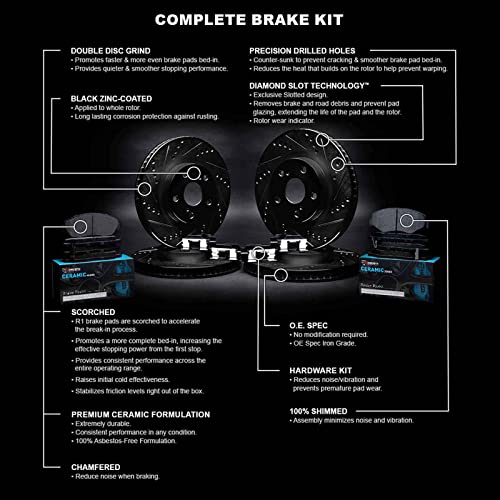 R1 Concepts Front Rear Brakes and Rotors Kit |Front Rear Brake Pads| Brake Rotors and Pads| Ceramic Brake Pads and Rotors |Hardware Kit|fits 2016-2021 Honda Civic