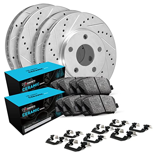 R1 Concepts Front Rear Brakes and Rotors Kit |Front Rear Brake Pads| Brake Rotors and Pads| Ceramic Brake Pads and Rotors |Hardware Kit|fits 2008-2020 INFINITI G37, Q60; Nissan 350Z, 370Z