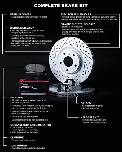 R1 Concepts Rear Brakes and Rotors Kit |Rear Brake Pads| Brake Rotors and Pads| Optimum OEp Brake Pads and Rotors |Hardware Kit|fits 2012-2022 Subaru Crosstrek, Forester, Impreza, XV Crosstrek