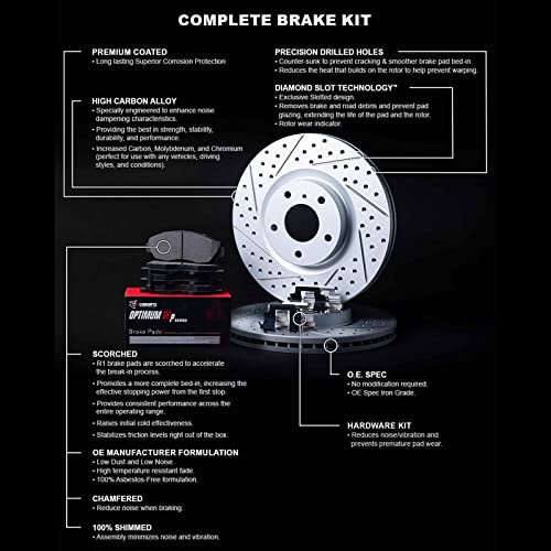 R1 Concepts Rear Brakes and Rotors Kit |Rear Brake Pads| Brake Rotors and Pads| Optimum OEp Brake Pads and Rotors |Hardware Kit|fits 2012-2022 Subaru Crosstrek, Forester, Impreza, XV Crosstrek