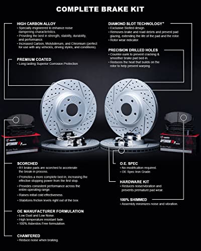 R1 Concepts Front Rear Brakes and Rotors Kit |Front Rear Brake Pads| Brake Rotors and Pads| Optimum OEp Brake Pads and Rotors |Hardware Kit WBUH2-48022