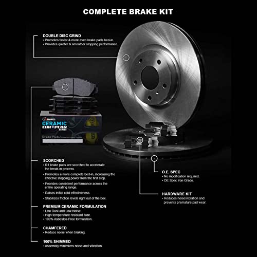 R1 Concepts Rear Brakes and Rotors Kit |Rear Brake Pads| Brake Rotors and Pads| Euro Ceramic Brake Pads and Rotors| Hardware Kit|fits 2013-2018 Ford C-Max, Escape, Transit Connect