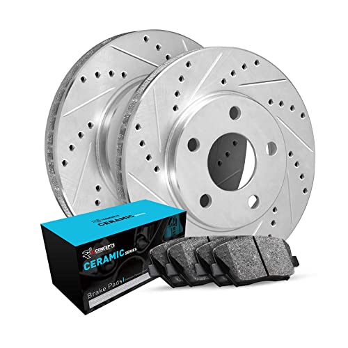 R1 Concepts Front Brakes and Rotors Kit |Front Brake Pads| Brake Rotors and Pads| Ceramic Brake Pads and Rotors|fits 1982-1989 BMW 535i, 535is, 633CSi, 635CSi, L6