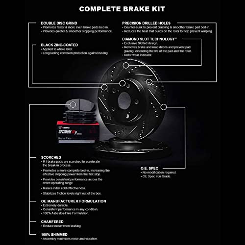 R1 Concepts Front Brakes and Rotors Kit |Front Brake Pads| Brake Rotors and Pads| Optimum OEp Brake Pads and Rotors ||fits 1990-1999 Jeep Cherokee, Comanche, Grand Wagoneer, TJ, Wagoneer, Wrangler