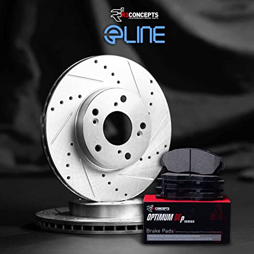 R1 Concepts Rear Brakes and Rotors Kit |Rear Brake Pads| Brake Rotors and Pads| Optimum OEp Brake Pads and Rotors|fits 2018-2022 Mercedes-Benz CLS450, E400, E450, E53 AMG