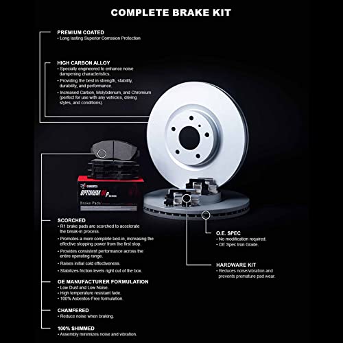 R1 Concepts Rear Brakes and Rotors Kit |Rear Brake Pads| Brake Rotors and Pads| Optimum OEp Brake Pads and Rotors |Hardware Kit|fits 2019-2022 Hyundai Veloster N