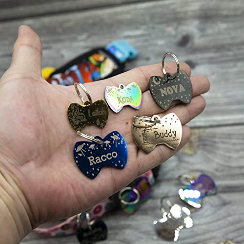 Personalized Dog Tag with 5 Lines of Custom Deep Engraved Durable Stainless Steel Pet ID Name Tag Designer Small Size Bow Tie