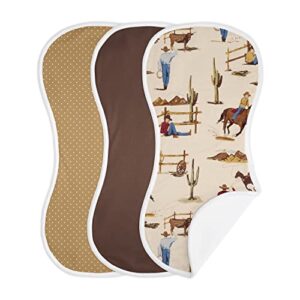 sweet jojo designs western cowboy baby boy absorbent burp cloths for infant newborn - red blue tan chocolate brown and white wild west southern country horse - 3 pack set of dribble drool cloths