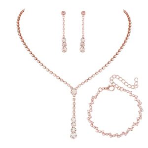 unicra bride silver bridal necklace earrings set crystal wedding jewelry set rhinestone choker necklace for women and girls (3 piece set - 2 earrings and 1 necklace)(nk070-2) (d 3 pack rose gold necklace bracelet earrings)