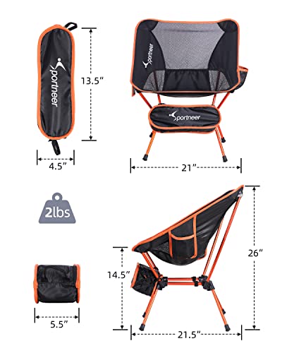 Sportneer Lightweight Portable Folding Camping Chair 2Pack Compact Beach Camp Chairs for Adults Foldable Backpacking Chair Outdoor Collapsible Chair for Camping Hiking Lawn Picnic Travel