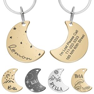 nibana personalized dog tags, stainless steel moon pet id tags, custom cat tags, engraved on both sides for pets,starry sky theme dog id tags, anti-lost name tag for cat dog