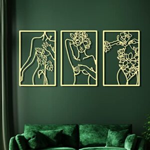 chengu 3 pieces metal minimalist abstract woman wall art line drawing wall art decor single line female home hanging wall art decor for kitchen bathroom living room (gold, simple style)
