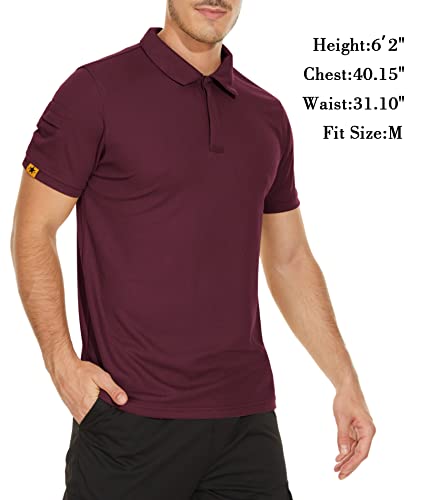 V VALANCH Wine Red Polo Shirts for Men Short Sleeve Summer Collared Golf Polo Athletic Shirts