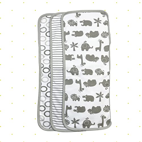 Spasilk Baby 3 Pack 100% Cotton Burp Cloths for Newborn Boys and Girls, Gray Animals, One Size