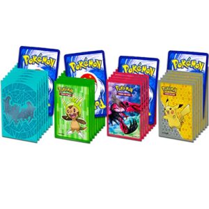 pokemon sleeves for cards with designs bulk bundle ~ 260 pcs pokemon card sleeves for playing, deck protector sleeves for 4 decks featuring blastoise and more (pokemon trading card game)