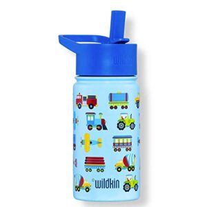 Wildkin Kids Stainless Steel 14 Ounce Water Bottle for Boys & Girls, Perfect for Daycare, School, or Travel, Features Straw Top & Carrying Handle, Easy to Clean Water Bottles (Trains, Planes & Trucks)