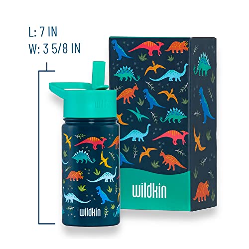 Wildkin Kids Stainless Steel 14 Ounce Water Bottle for Boys & Girls, Perfect for Daycare, School, or Travel, Features Straw Top & Carrying Handle, Easy to Clean Water Bottles (Jurassic Dinosaurs)