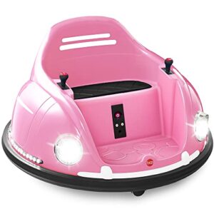best choice products 6v electric kids ride on bumper car, 1.5-6 years old, parent remote control, 360 degree spin, lights, sounds - pink