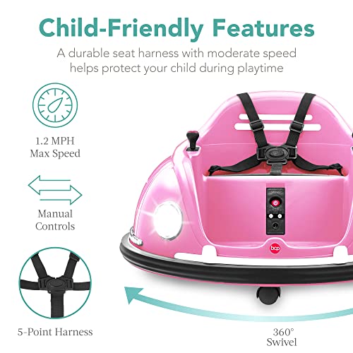 Best Choice Products 6V Electric Kids Ride On Bumper Car, 1.5-6 Years Old, Parent Remote Control, 360 Degree Spin, Lights, Sounds - Pink