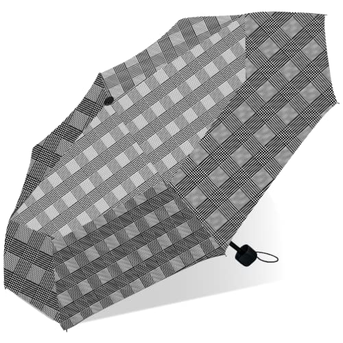 London Fog Mini Rain Umbrella, Manual Folding Umbrella, Windproof, Lightweight and Packable for Travel, Full 42 Inch Arc, Houndstooth