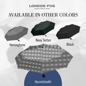 London Fog Mini Rain Umbrella, Manual Folding Umbrella, Windproof, Lightweight and Packable for Travel, Full 42 Inch Arc, Houndstooth