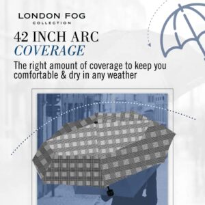 London Fog Mini Rain Umbrella, Manual Folding Umbrella, Windproof, Lightweight and Packable for Travel, Full 42 Inch Arc, Houndstooth