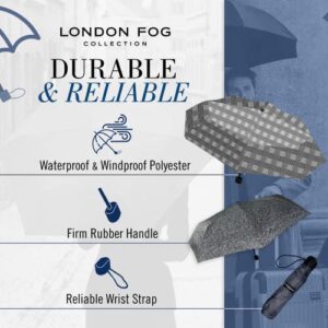 London Fog Mini Rain Umbrella, Manual Folding Umbrella, Windproof, Lightweight and Packable for Travel, Full 42 Inch Arc, Houndstooth