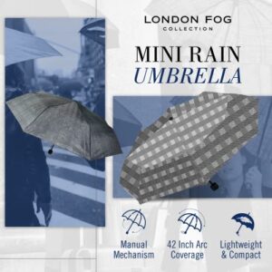 London Fog Mini Rain Umbrella, Manual Folding Umbrella, Windproof, Lightweight and Packable for Travel, Full 42 Inch Arc, Houndstooth