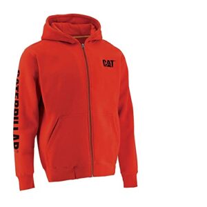 caterpillar men's standard full zip hoodies with front pouch pockets, iconic workwear logo, and s3 cord management, laser red, large